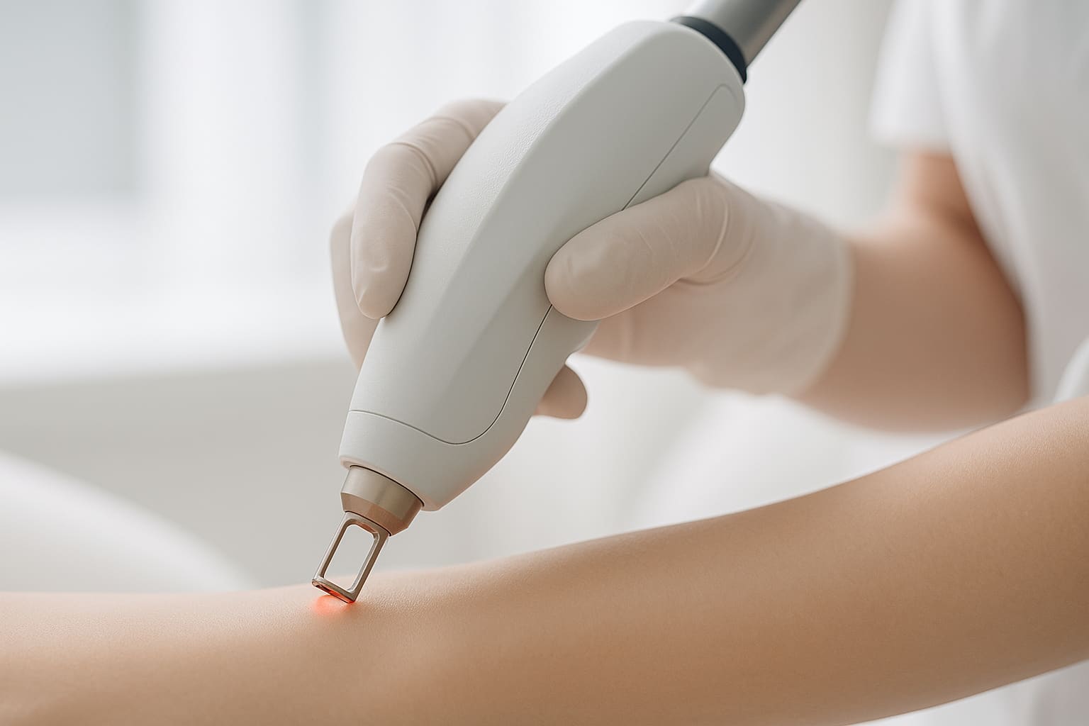 Medical-grade laser handpiece calibrated for precise skin treatment