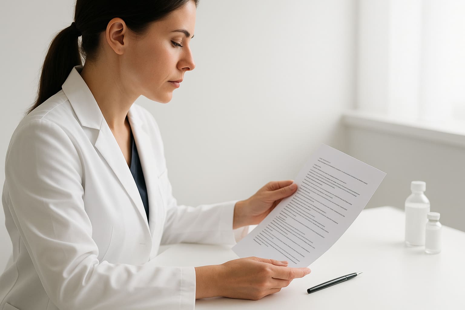 A provider reviewing a treatment plan in a bright clinical setting